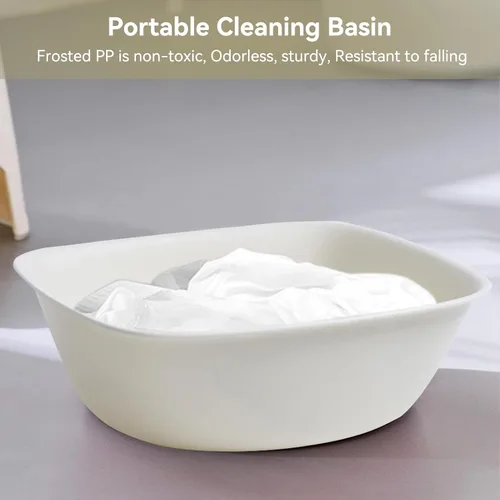 Vista 4 de Lavabo portátil para lavar, lavabo multiusos de plástico, bandeja apilable de frutas y verduras para limpieza (S, blanco)