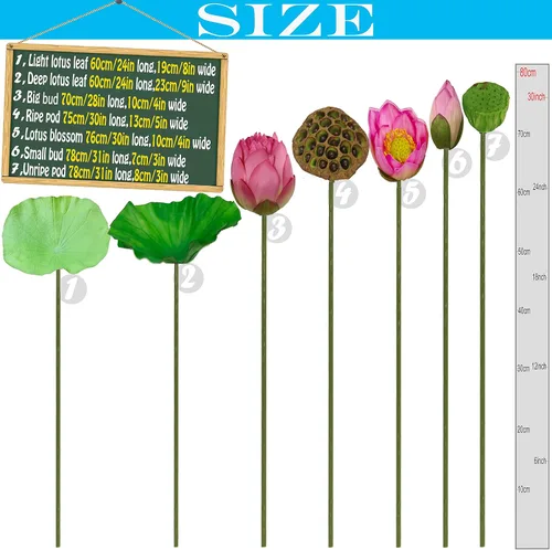 Vista 2 de Flores de loto artificiales, de 24 a 31 pulgadas, 7 tallos de plantas de loto, incluyendo flor de loto, brotes de loto, vainas de loto, hojas