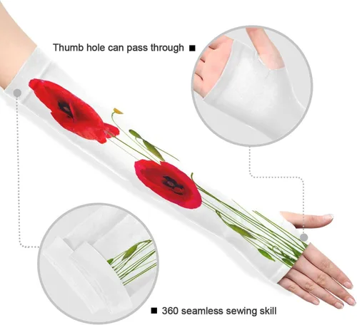 Vista 3 de Summer Poppy Flower Cooling Arm Sleeves for Men Women UV Sun Protection Work Sports Arm Sleeves with Thumb Hole for Football Running Golf