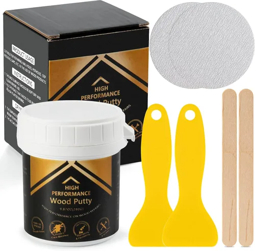 Vista 8 de Deuvuo Relleno de madera, relleno de masilla de madera blanco, nuestro relleno de grano de madera ofrece una solución rápida y duradera para 9.87oz