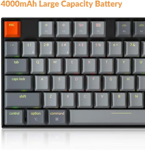 Vista 6 de Keychron Teclado mecánico K8 inalámbrico intercambiable en caliente Bluetooth 5.1USB con cable, teclado de computadora Tenkeyless de 87 teclas