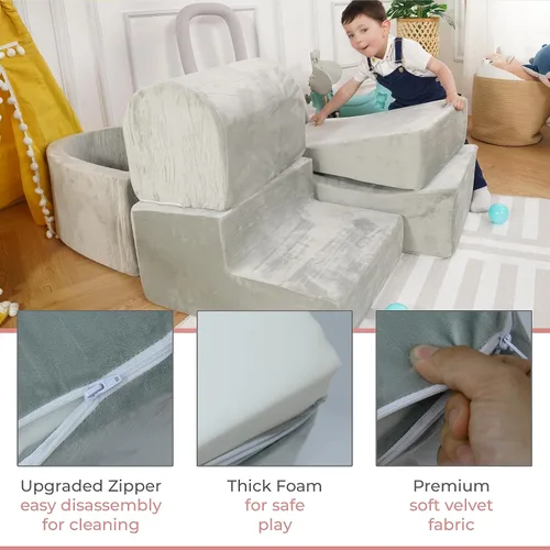 Vista 12 de Bloques de escalada de espuma para niños pequeños, juego suave de interior para bebés, funda de terciopelo y espuma viscoelástica de alta densidad
