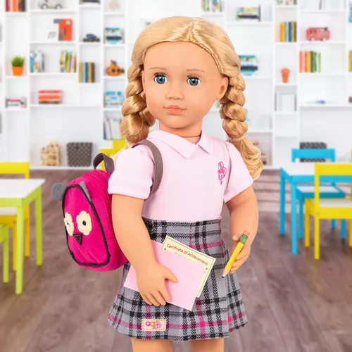 Vista 2 de Our Generation Hally Doll - Muñeca suave de moda de 18 pulgadas con accesorios de ropa navideña, ojos grises y azules únicos y cabello rubio rizado