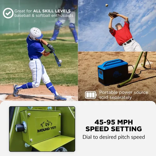 Vista 5 de Mound Yeti Baseball Softball Pitching Machine, Youth and Adult Single Wheel Pitching Machine for Baseball and Softball, Training Equipment