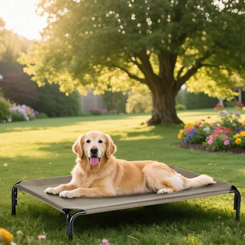 Vista 5 de Cama elevada para perros al aire libre, cuna refrescante de elevación media, camas elevadas para mascotas con malla Teslin transpirable duradera