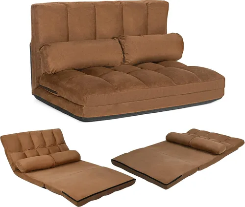 Vista 12 de KOMFOTT Sofá cama ajustable de suelo, sofá cama plegable con respaldo de 6 posiciones y 2 almohadas, futón convertible con funda de tela de gamuza