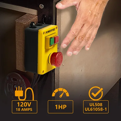 Vista 2 de POWERTEC Interruptor Magnético de 120V, 18A para Mesa de Router, Montaje Fácil en Mesa de Trabajo y Soporte de Herramientas, Interruptor