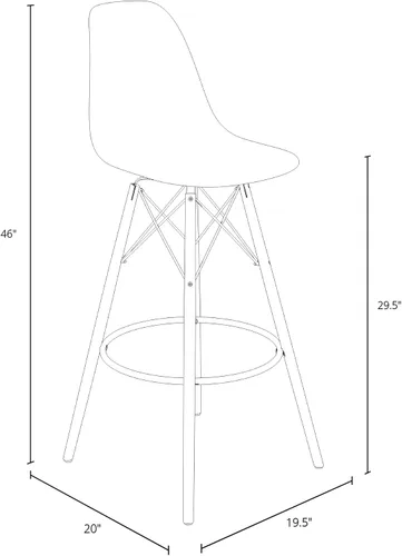 Vista 2 de Inmod Taburete de bar de plástico moldeado con patas de madera, juego de 2, blanco mate, taburetes de bar modernos DSW de nogal, taburetes de bar
