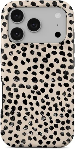 Vista 102 de BURGA - Funda p/teléfono compatible con iPhone 13 Pro, carcasa rígida híbrida de 2 capas + Funda protectora de silicona, almendras latte a lunares