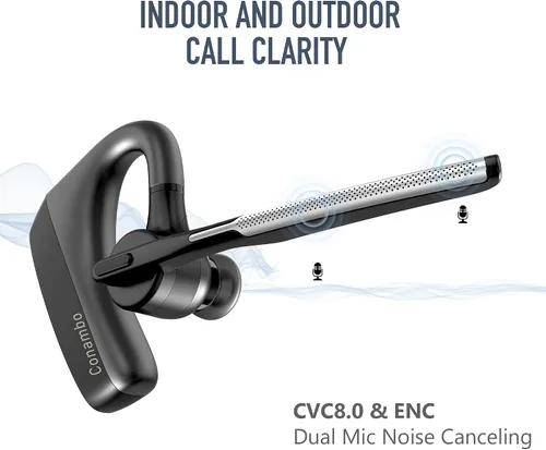 Vista 3 de Conambo Auriculares Bluetooth con doble micrófono con cancelación de ruido y botón de silencio, auricular inalámbrico para 16 horas de conversación