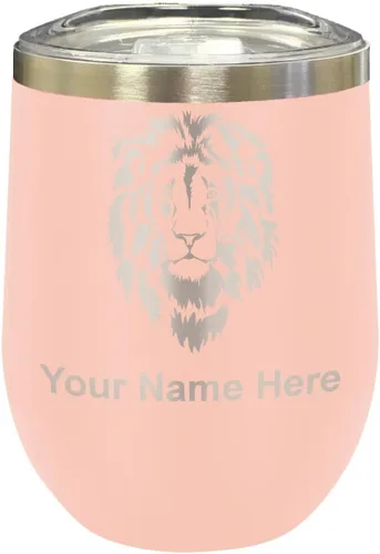 Vista 41 de LaserGram Vaso de vino de acero inoxidable de doble pared, cabeza de león, grabado personalizado incluido (negro)
