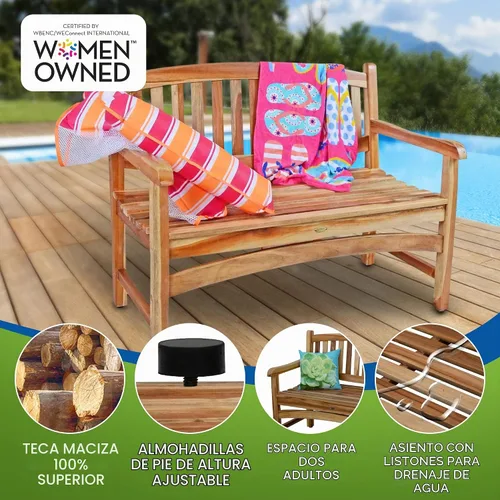 Vista 4 de EcoDecors Kent - Banco de jardín de teca para exteriores de 51 pulgadas
