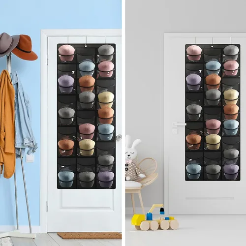 Vista 7 de Fixwal Organizador de sombreros para gorras de béisbol, 27 bolsillos sobre la puerta, estante para almacenamiento de pared de armario, colgador