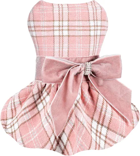 Vista 12 de Suéter pequeño para perro, ropa para perro, vestidos para cachorros para perros pequeños, vestido a cuadros de princesa, ropa para festivales