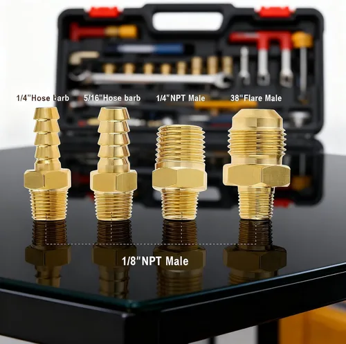 Vista 3 de Válvula Reguladora de Propano Ajustable 0 a 20 PSI Kit de Conversión de Manguera LP. Adaptador POL macho de entrada con salida de 1/8" NPT macho a