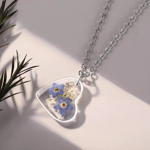 Vista 8 de Forget-Me-Not and Queen Anne's Lace Pressed Wildflower Necklace Birth Month Real Flower Necklace Gold/Silver Pressed Flower Jewelry