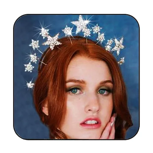 Vista 8 de Fashey Diadema de estrella plateada con halo de estrellas, accesorios para el cabello para mujer (dorado)