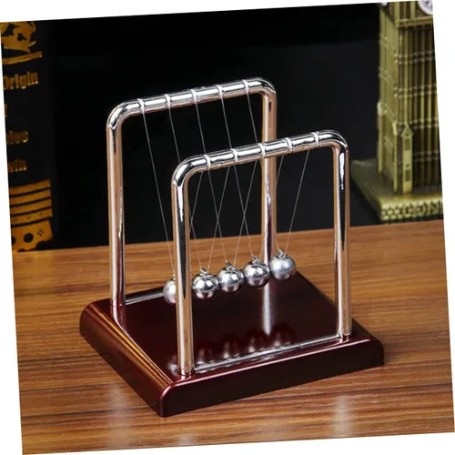 Vista 3 de Toyvian Péndulo de bola de Newton grande con diseño cuadrado de metal para decoración de escritorio de oficina en casa, ciencia física, demostrando