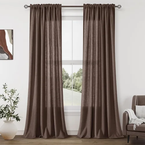 Vista 30 de Cortinas de lino verde aguamarina de 84 pulgadas de largo, juego de 2 paneles semitransparentes con bolsillo para barra para comedor, decoración