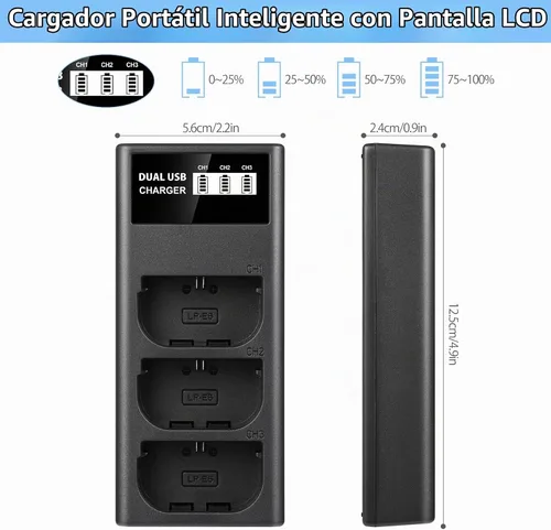 Vista 4 de ENEGON LP-E6 LP-E6N LP-E6NH Cargador USB LCD de triple ranura para Canon EOS 5D Mark II III y IV, 70D, 5Ds, 6D, 5DsR, 80D, 7D y 7D Mark II, EOS 60D