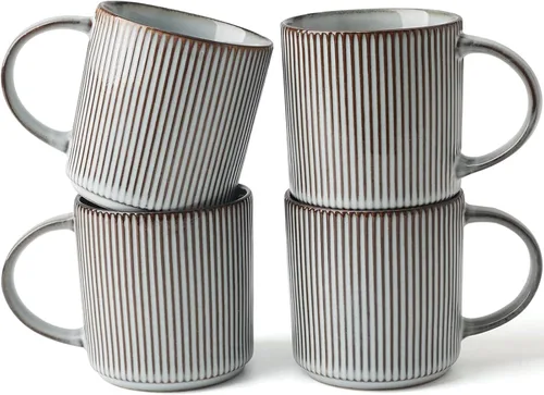 Vista 17 de famiware Juego de 4 tazas de café de 12 onzas, tazas de cerámica con asa Negro (Star-Black)