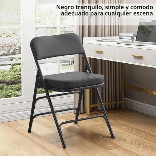 Vista 8 de BOOSDEN Silla plegable acolchada negra, silla plegable resistente con cojín grueso, silla de metal plegable para interiores y exteriores, silla