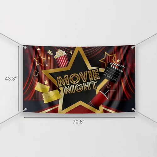 Vista 5 de Kit de decoración de fiesta nocturna de cine, incluye telón de fondo de fotografía y 10 accesorios de cabina de fotos para selfies de estudio