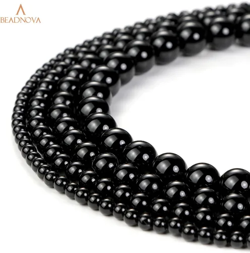Vista 5 de Cuentas Beadnova redondas de ónix negro de 4 mm, sueltas, para hacer joyas (90-92 piezas)