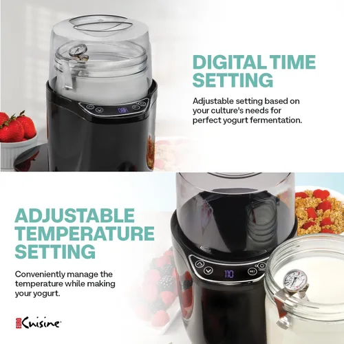 Vista 2 de Euro Cuisine YM360 Máquina para Hacer Yogur con control de tiempo y temperatura ajustable, tarro de vidrio de 2 cuartos de galón, termómetro GRATIS
