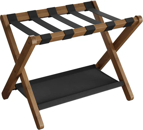 Vista 8 de SONGMICS Portaequipajes, Juego de 2, Soporte Plegable para Maletas con Estante de Almacenamiento, para Habitación de Huéspedes, Hotel, Dormitorio