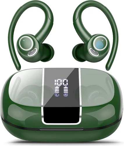 Vista 10 de Auriculares inalámbricos Bluetooth 5.3 deportivos, auriculares 48H con micrófono ENC, auriculares estéreo Bluetooth de graves profundos con ganchos