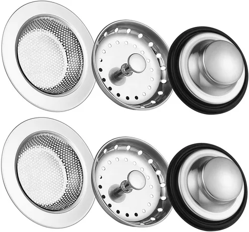 Vista 8 de Colador de drenaje para fregadero de cocina, paquete de 3 tapones de acero inoxidable, cesta de drenaje antiobstrucción para fregadero de cocina