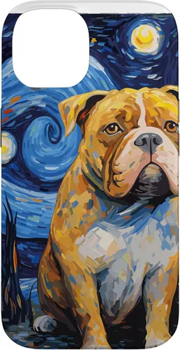 Vista 4 de Funda para iPhone 16 American Bully Starry Night para perro, mamá, perro, papá