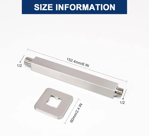 Vista 2 de NearMoon - Brazo de ducha montado en techo con brida, conexión universal 1/2 NPT, brazo de ducha recto cuadrado para cabezal de ducha de lluvia