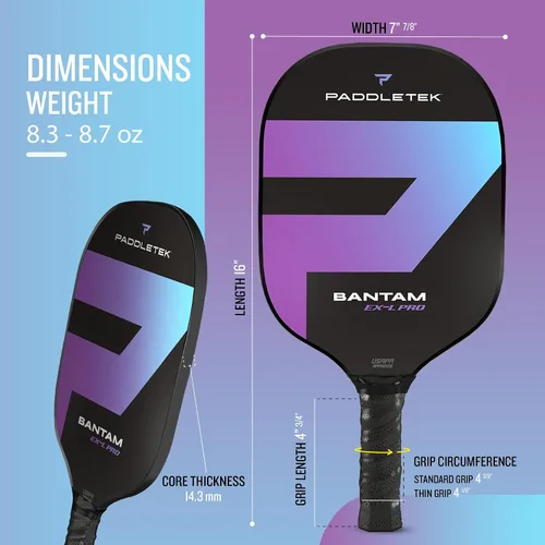 Vista 4 de Paddletek Bantam EX-L Pro - Paleta de pickleball profesional con núcleo de panal, superficie de policarbonato texturizado de terciopelo, núcleo