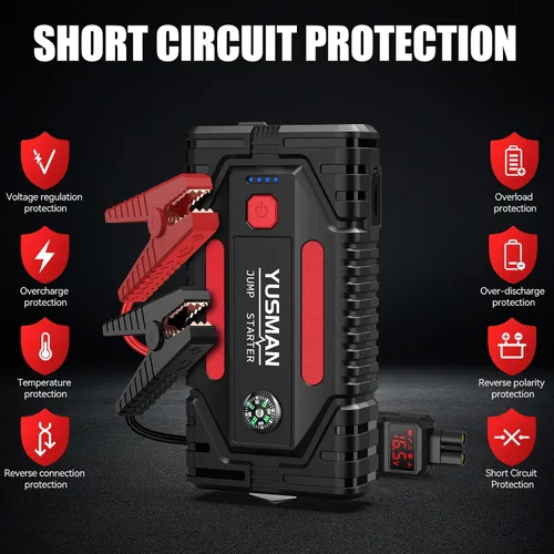 Vista 6 de Arrancador, arrancador de coche de 7000 A, paquete de arranque de batería de 12 V, cargador portátil y cables de puente para todos los motores