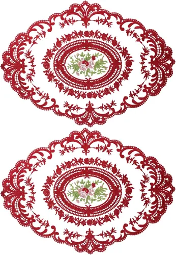 Vista 3 de Mantel para mesa auxiliar, manteles individuales de encaje, 2 piezas de malla ovalada bordada de flores de 16.5 x 12.2 pulgadas, manteles