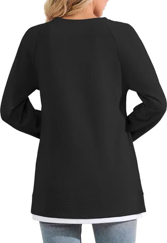 Vista 2 de YSYOKOW Women Crewneck Sweatshirt Long Sleeve Pullover Trendy Side Slit Tunic Casual Color Block Tops