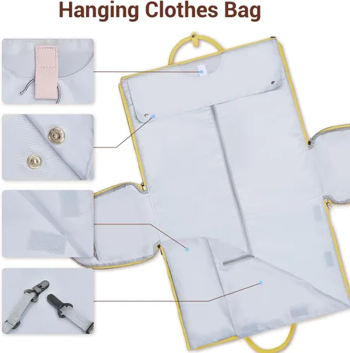 Vista 5 de Bolsas de ropa para viajes para mujer, Amarillo, Bolsa de ropa con compartimento para artículos de tocador