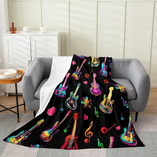 Vista 30 de Castle Fairy Manta de forro polar con botas de vaquero, manta de guitarra musical bohemia para niños y niños, manta de vaquera rústica occidental