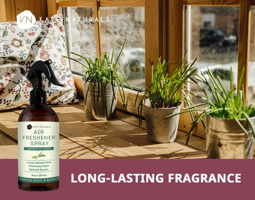 Vista 4 de Kate Naturals Ambientador en aerosol para el hogar. Aceite esencial de hierba limón, eliminador de olores, ambientador en aerosol para almohadas