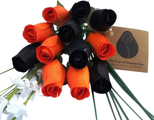 Vista 9 de Ramos originales de rosas de madera en 1, 2, o 3 docenas, Madera de abedul, Completamente negro, 1 Docena