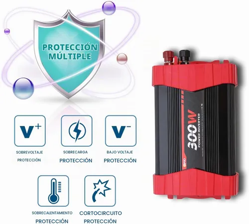 Vista 4 de Inversor de corriente para automóvil de 300 W, convertidor de adaptador de enchufe de vehículo de 12 V CC a 110 V CA con 4 puertos de carga rápida