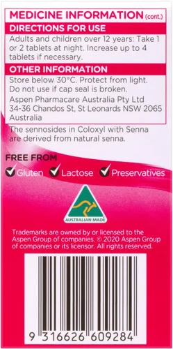 Vista 3 de Coloxyl con Senna Tablets 200