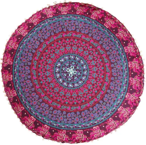 Vista 3 de Popular Handicrafts Funda de cojín de suelo – Funda de cojín de mandala de elefante hippie grande de algodón – Funda de puf redonda bohemia