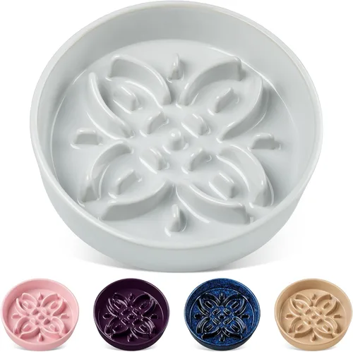 Vista 11 de vancasso Cuencos de alimentación lenta de cerámica para perros, cuencos de comida para perros con rompecabezas con laberinto floral, plato de comida