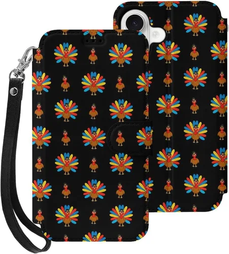 Vista 39 de SWEET TANG Compatible with iPhone 17 Pro Wallet Case Women PU Leather Shockproof Protective Folio Flip Cover (Cute Thanksgiving Turkey Maple Leaf)