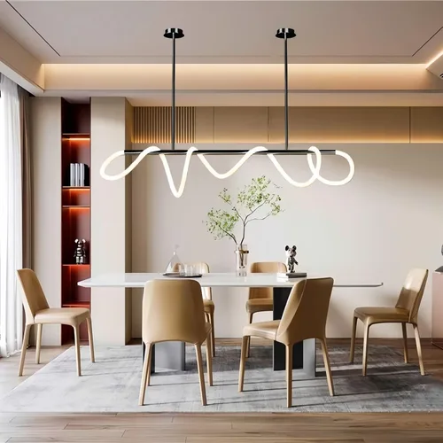 Vista 14 de Lámparas colgantes LED modernas para isla de cocina, lámpara lineal LED regulable con control remoto, lámpara de iluminación de isla negra de 39