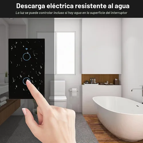 Vista 7 de Interruptor de luz táctil inteligente WiFi, 2 cuadrillas, estándar de EE. UU., panel de vidrio templado, función de temporizador, un solo polo