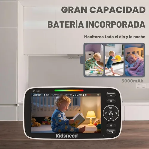 Vista 6 de Kidsneed Monitor de bebé con cámara y audio: monitor de bebé de video 720P de 5 pulgadas, sin WiFi, duración de la batería de 48 horas, visión